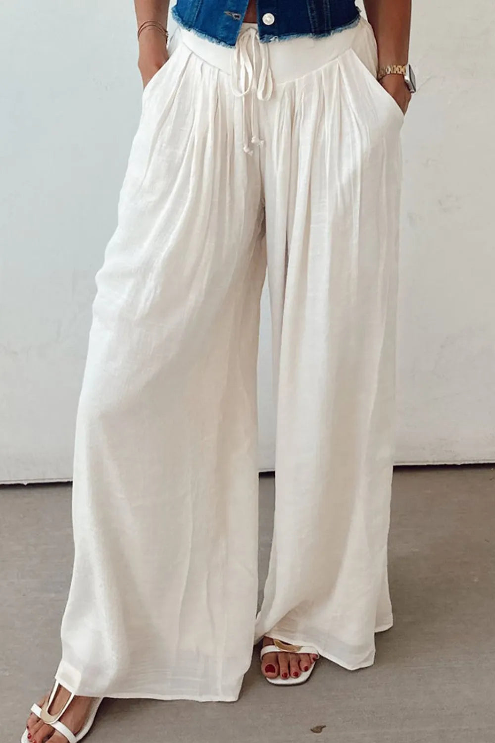 Tie Waist Pleated Wide Leg Pants – Trendsi | ClozArt