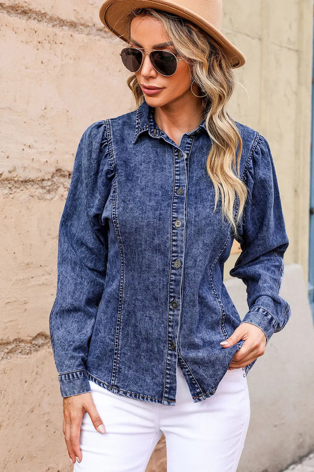 Button Up Collared Neck Denim Top – Trendsi | ClozArt