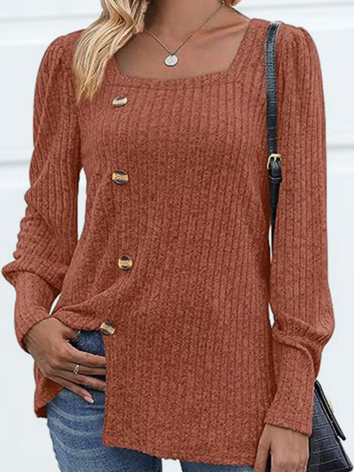 Decorative Button Square Neck Top – Trendsi | ClozArt