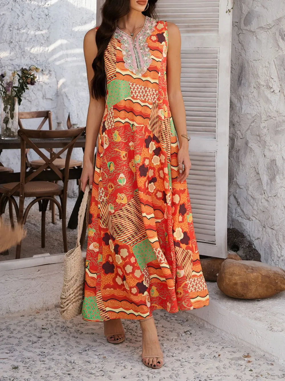Devine Printed Sleeveless Maxi Dress – Trendsi | ClozArt