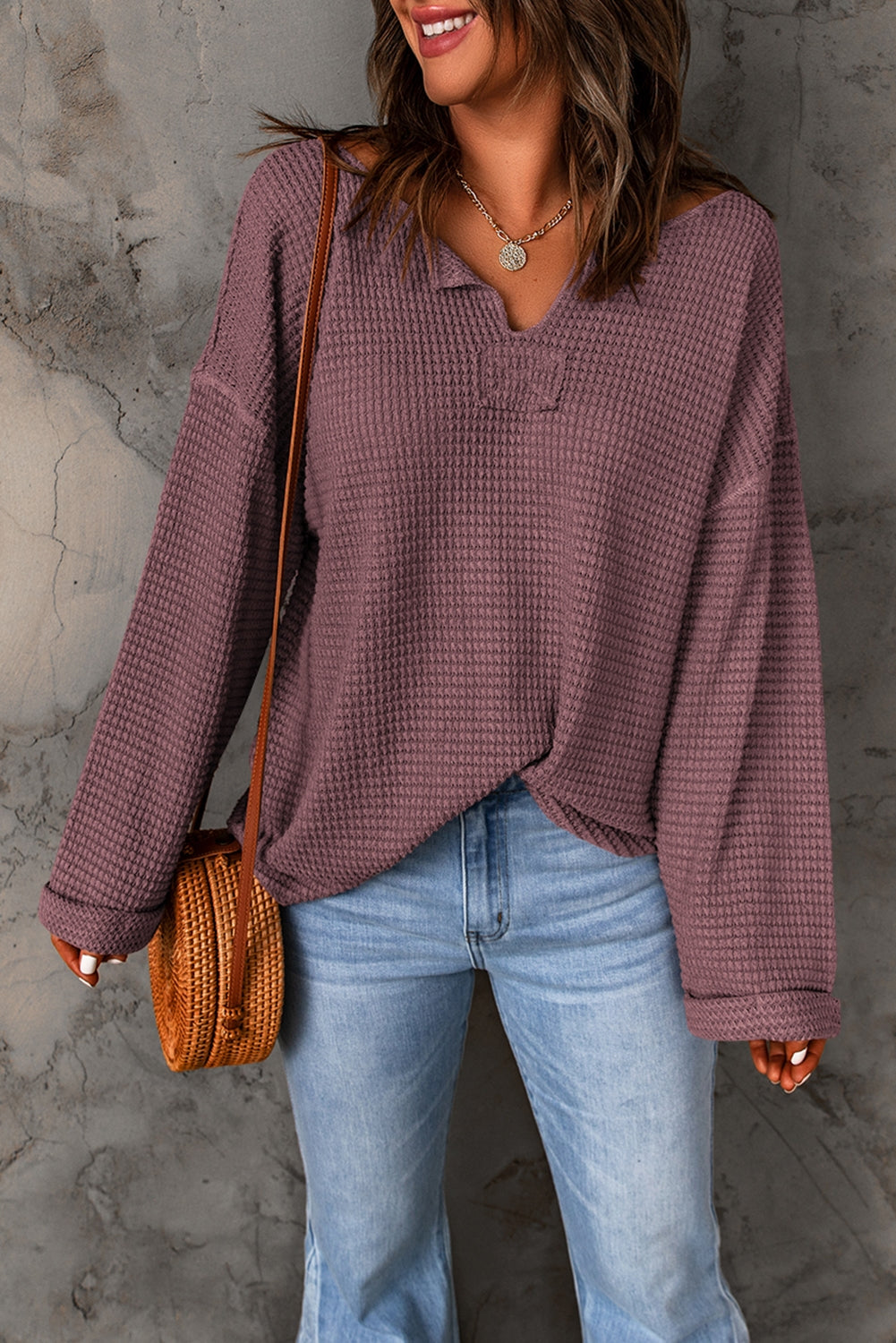 Notched Neck Drop Shoulder Blouse – Trendsi | ClozArt