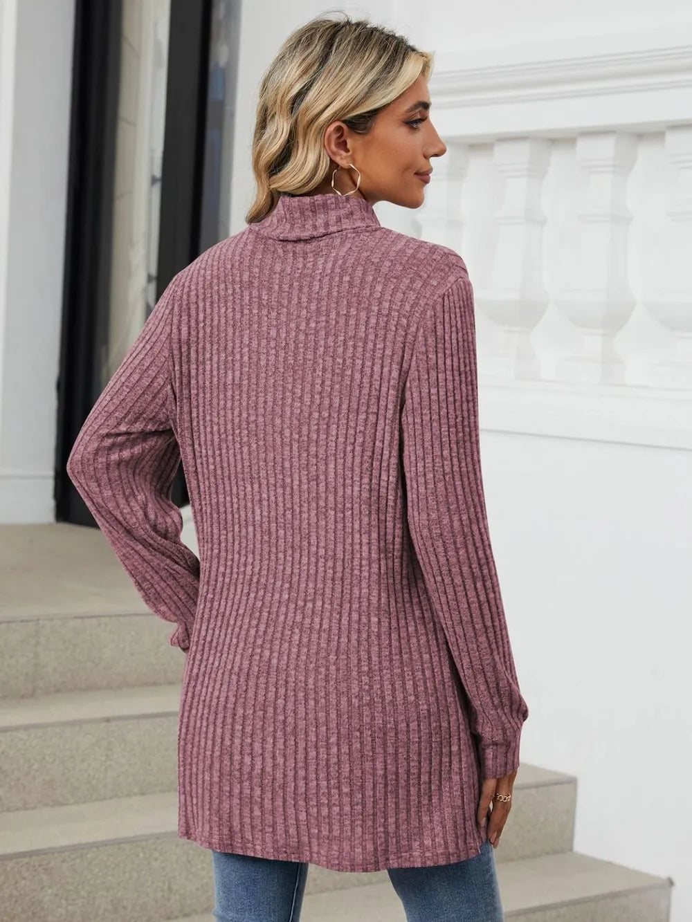 Ribbed Mock Neck Long Sleeve T-Shirt – Trendsi | ClozArt