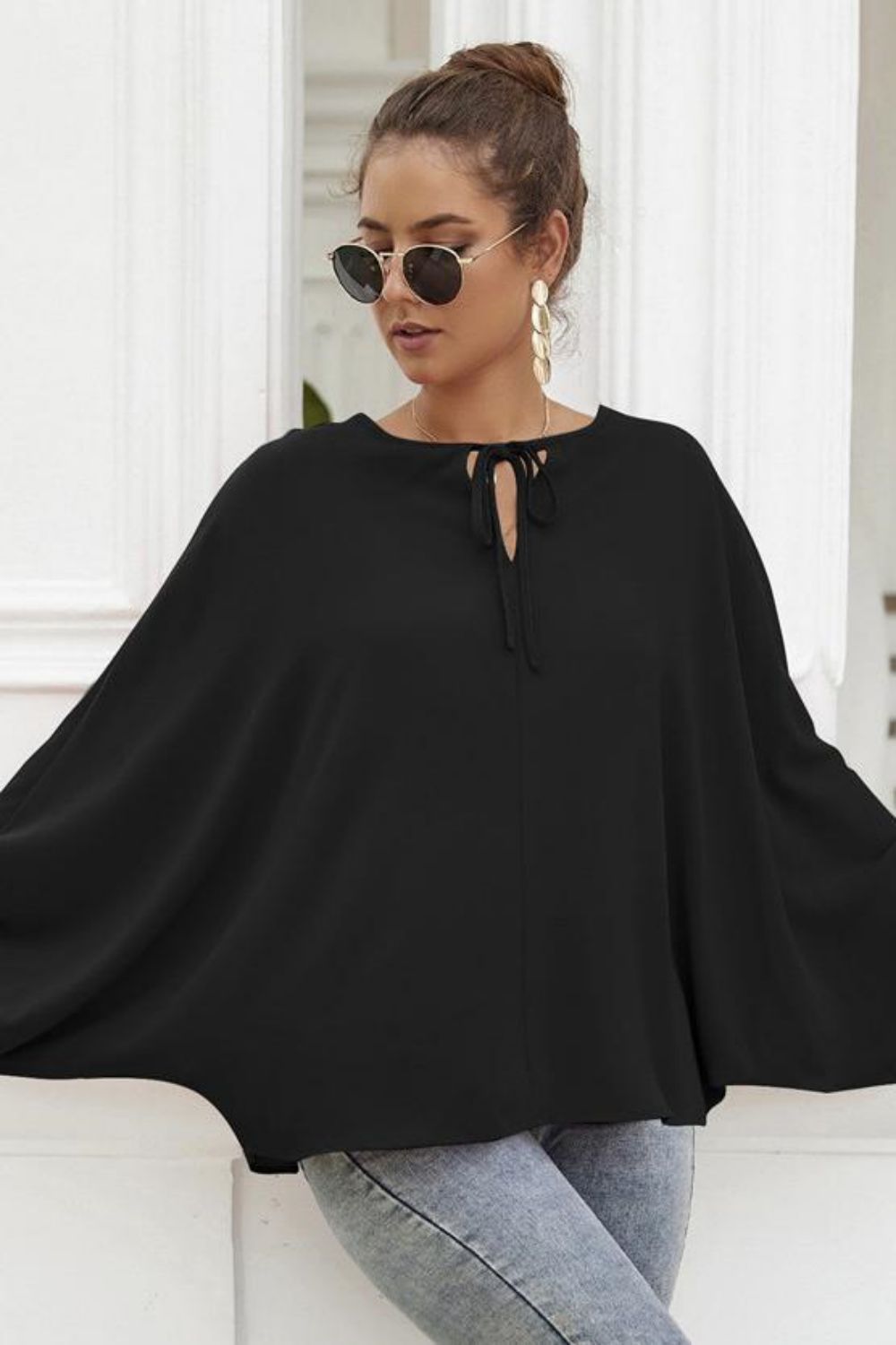 Tie Neck Balloon Sleeve Blouse – Trendsi | ClozArt