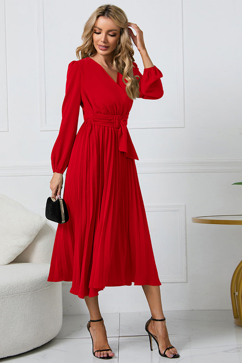 V-Neck Long Sleeve Tie Waist Midi Dress – Trendsi | ClozArt