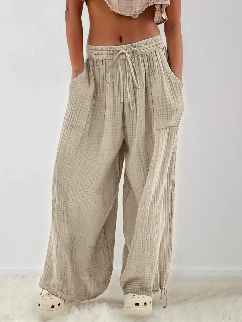 Textured Tied Pants with Pockets – Trendsi | ClozArt