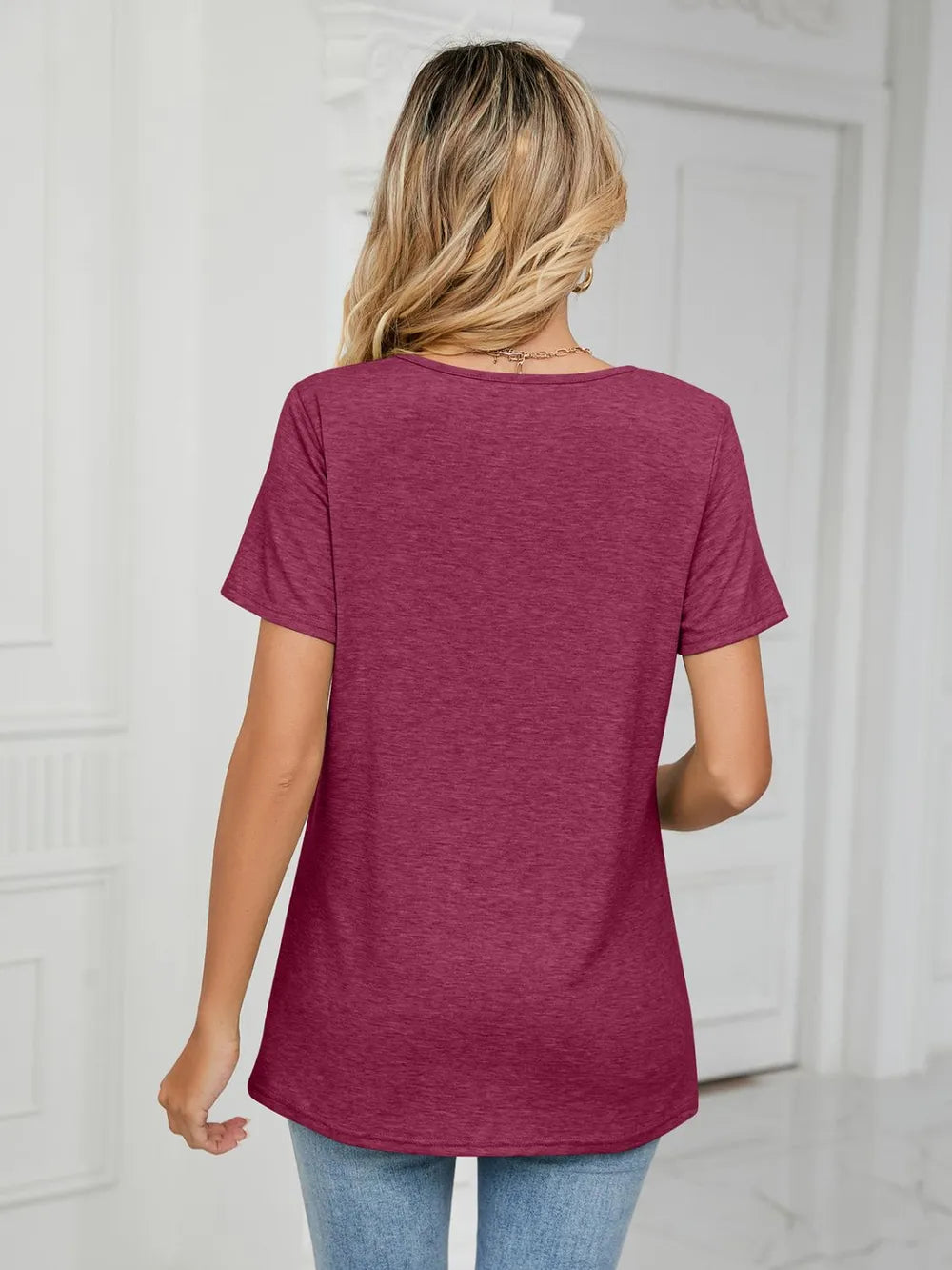 Ruched V-Neck Short Sleeve T-Shirt – Trendsi | ClozArt