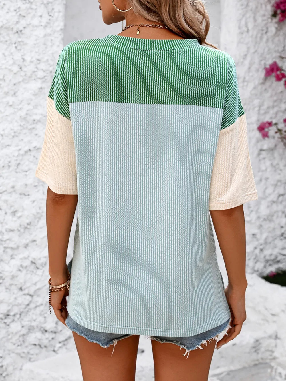 Mandy Color Block Round Neck Half Sleeve T-Shirt – Trendsi | ClozArt