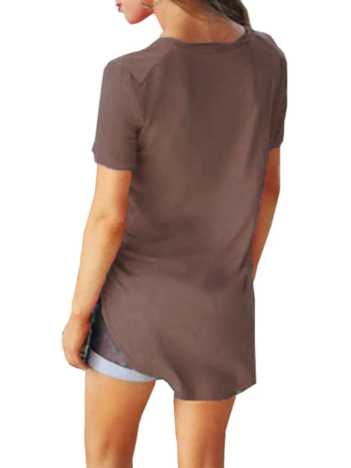 Full Size Solid V-Neck Short Sleeve T-Shirt Plus Size – Trendsi | ClozArt
