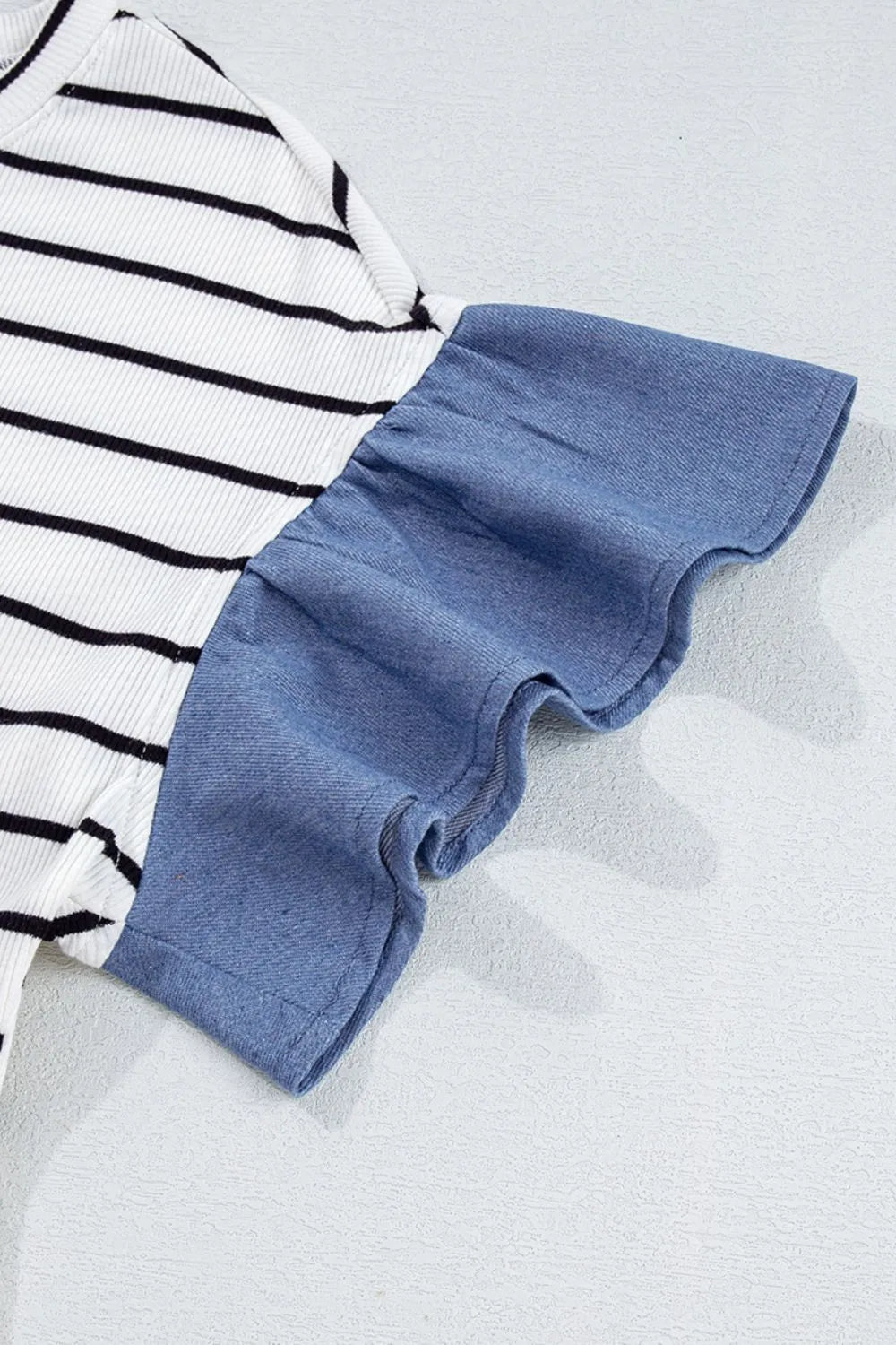 Stripe Ruffle Denim Patchwork Round Neck Mini Dress – Trendsi | ClozArt