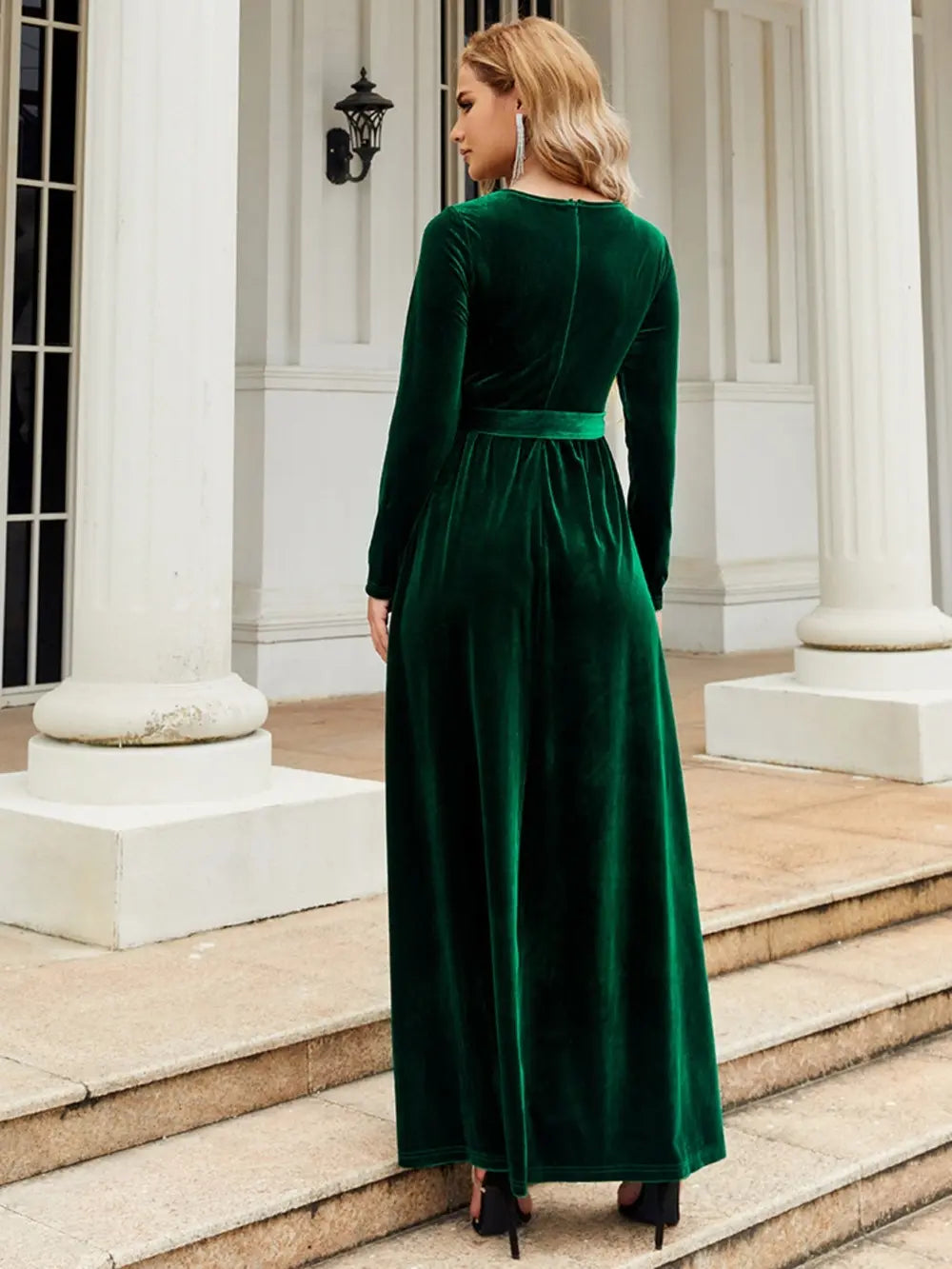 Tie Front Round Neck Long Sleeve Maxi Dress – Trendsi | ClozArt
