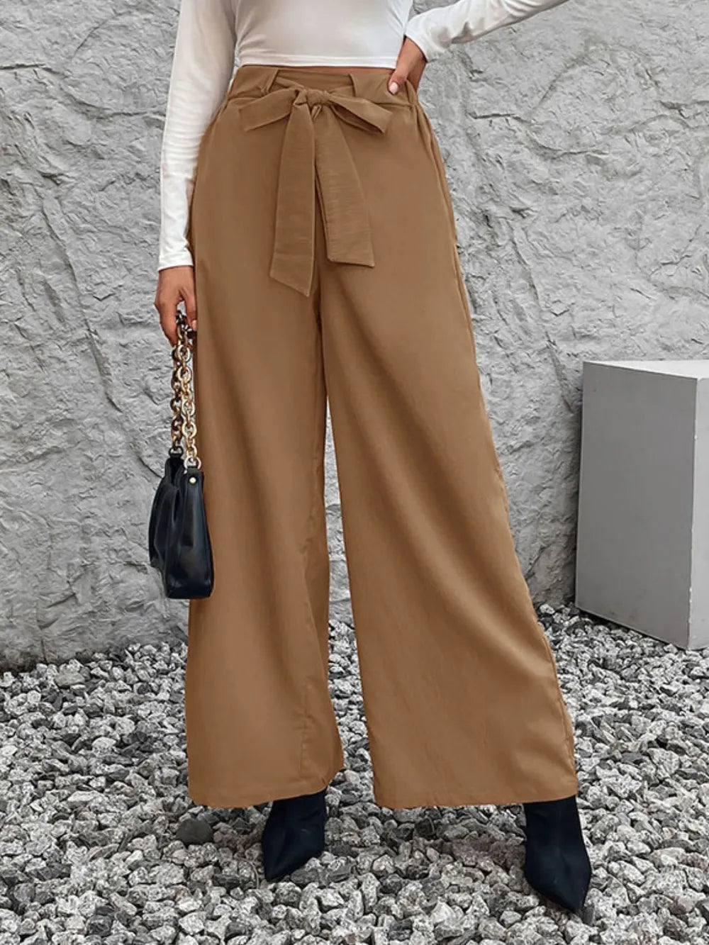 Perfee Tied High Waist Wide Leg Pants – Trendsi | ClozArt