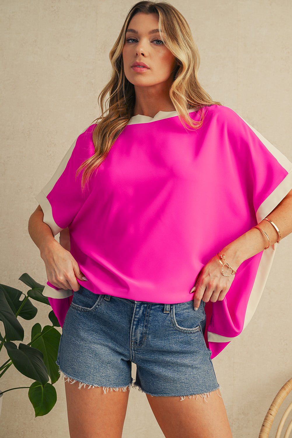 Green Colorblock Batwing Sleeve Boat Neck Blouse – Shewin | ClozArt