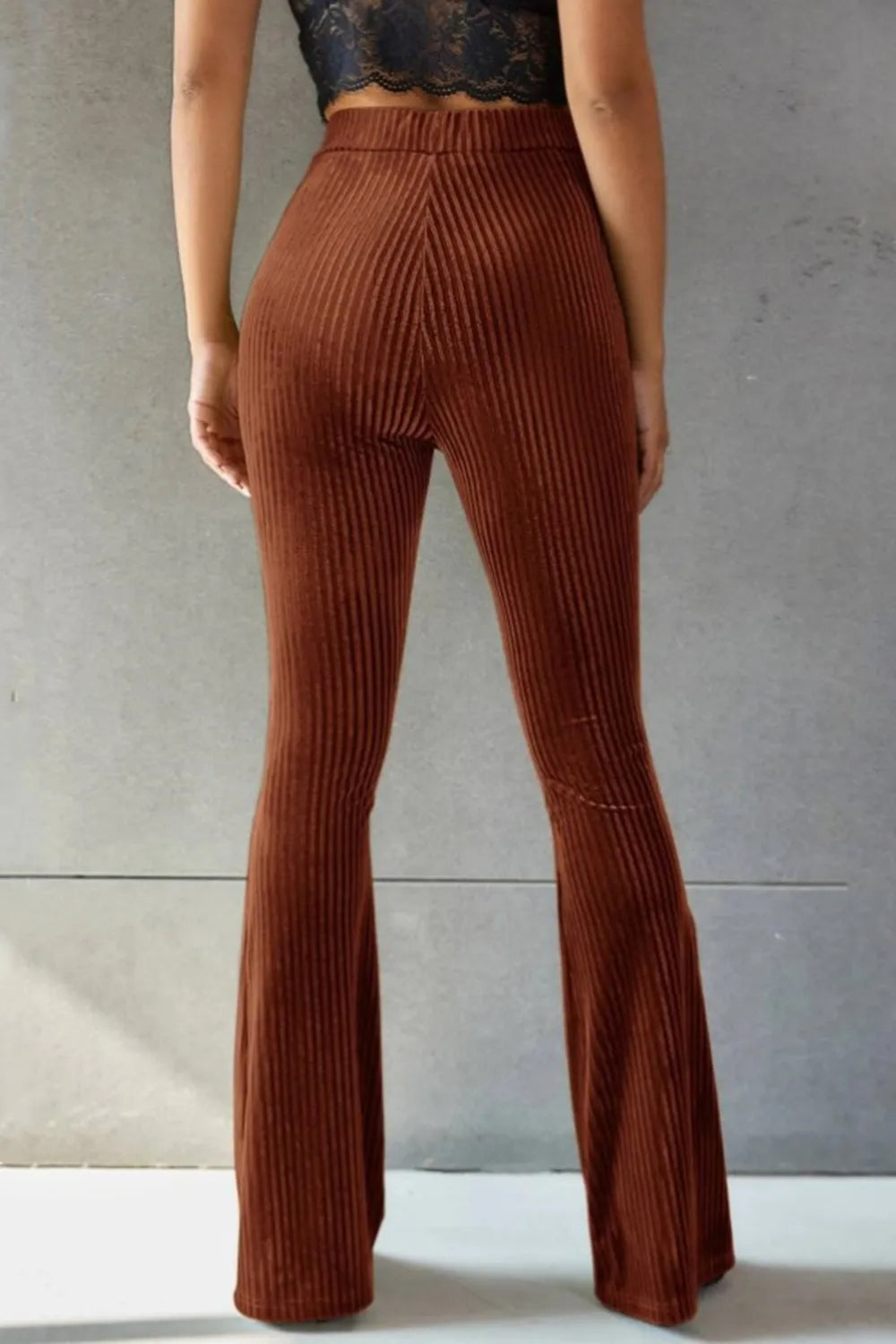 Ribbed High Waist Flare Pants – Trendsi | ClozArt