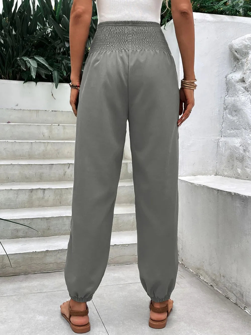 Smocked High Rise Joggers with Pockets – Trendsi | ClozArt