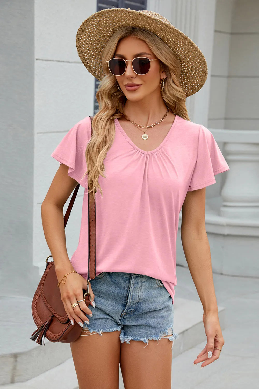 V-Neck Short Sleeve T-Shirt – Trendsi | ClozArt