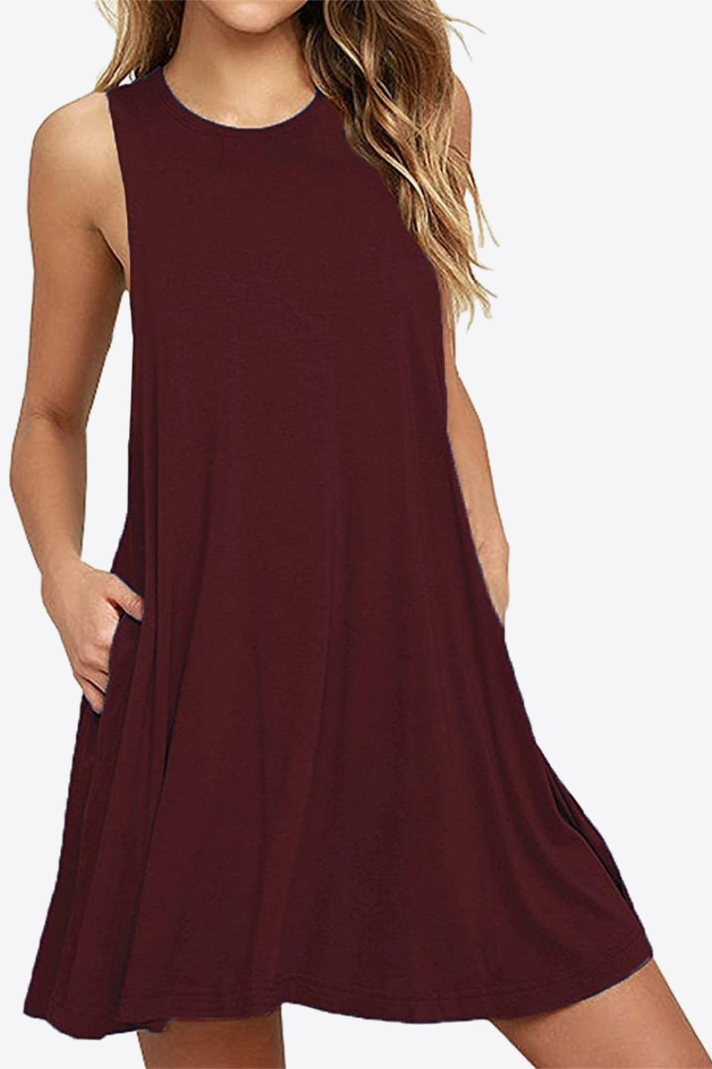 Full Size Round Neck Sleeveless Dress with Pockets – Trendsi | ClozArt