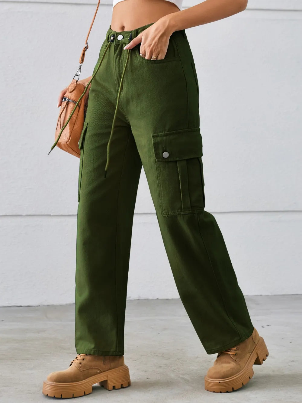 Drawstring Mid-Rise Waist Straight Cargo Jeans – Trendsi | ClozArt