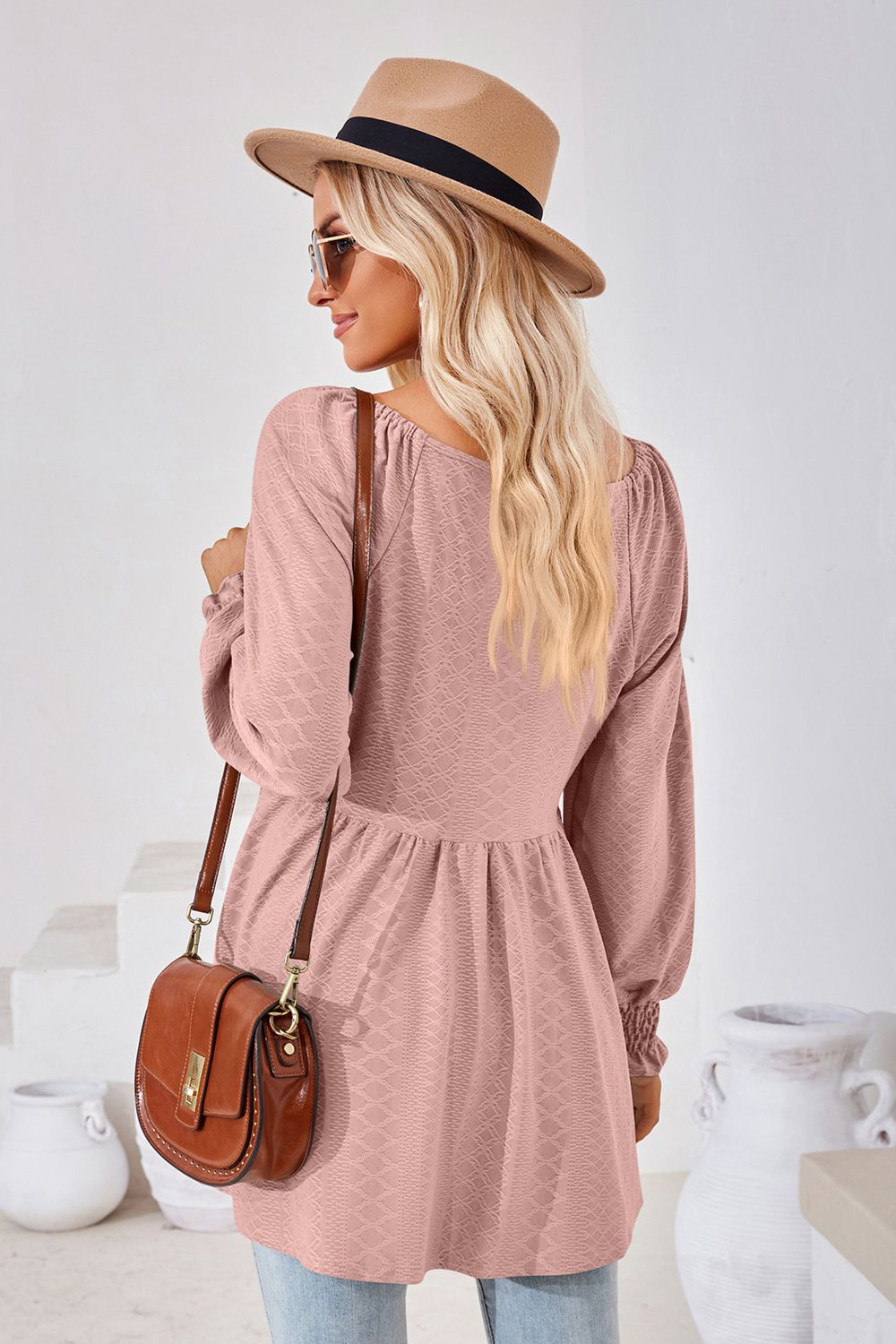 V-Neck Lantern Sleeve Blouse – Trendsi | ClozArt