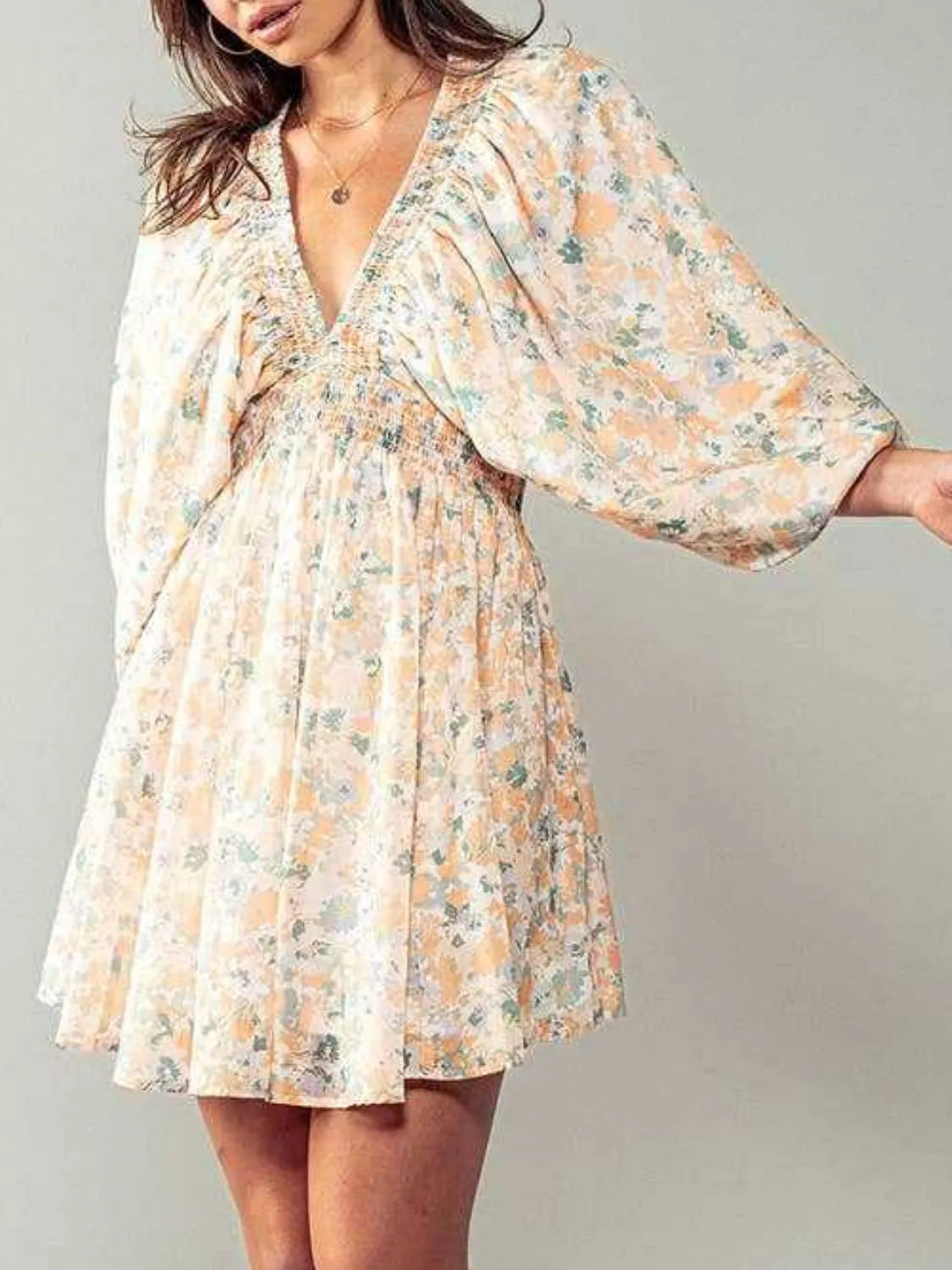 Floral V-Neck Balloon Sleeve Dress – Trendsi | ClozArt