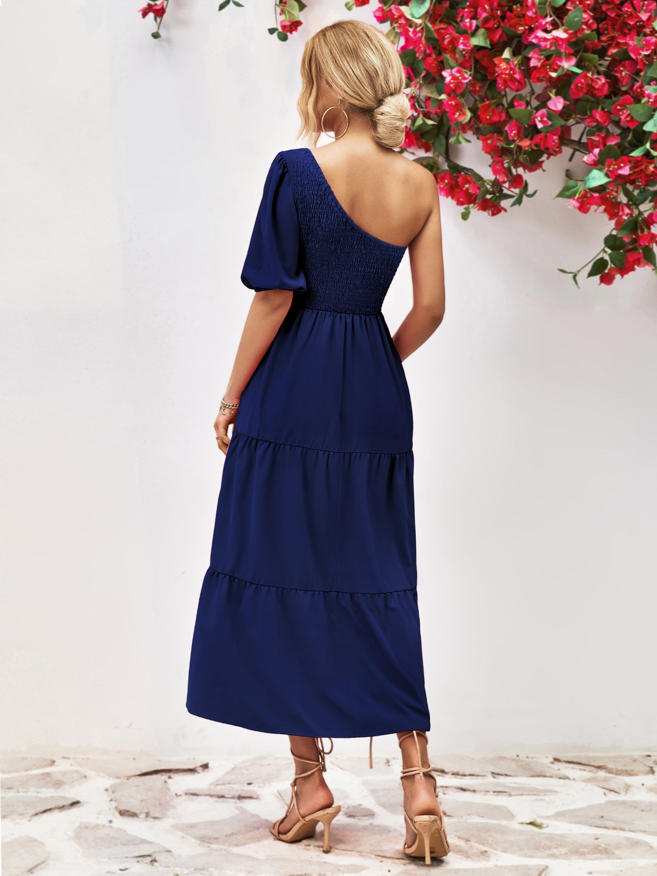 Smocked One-Shoulder Midi Dress – Trendsi | ClozArt