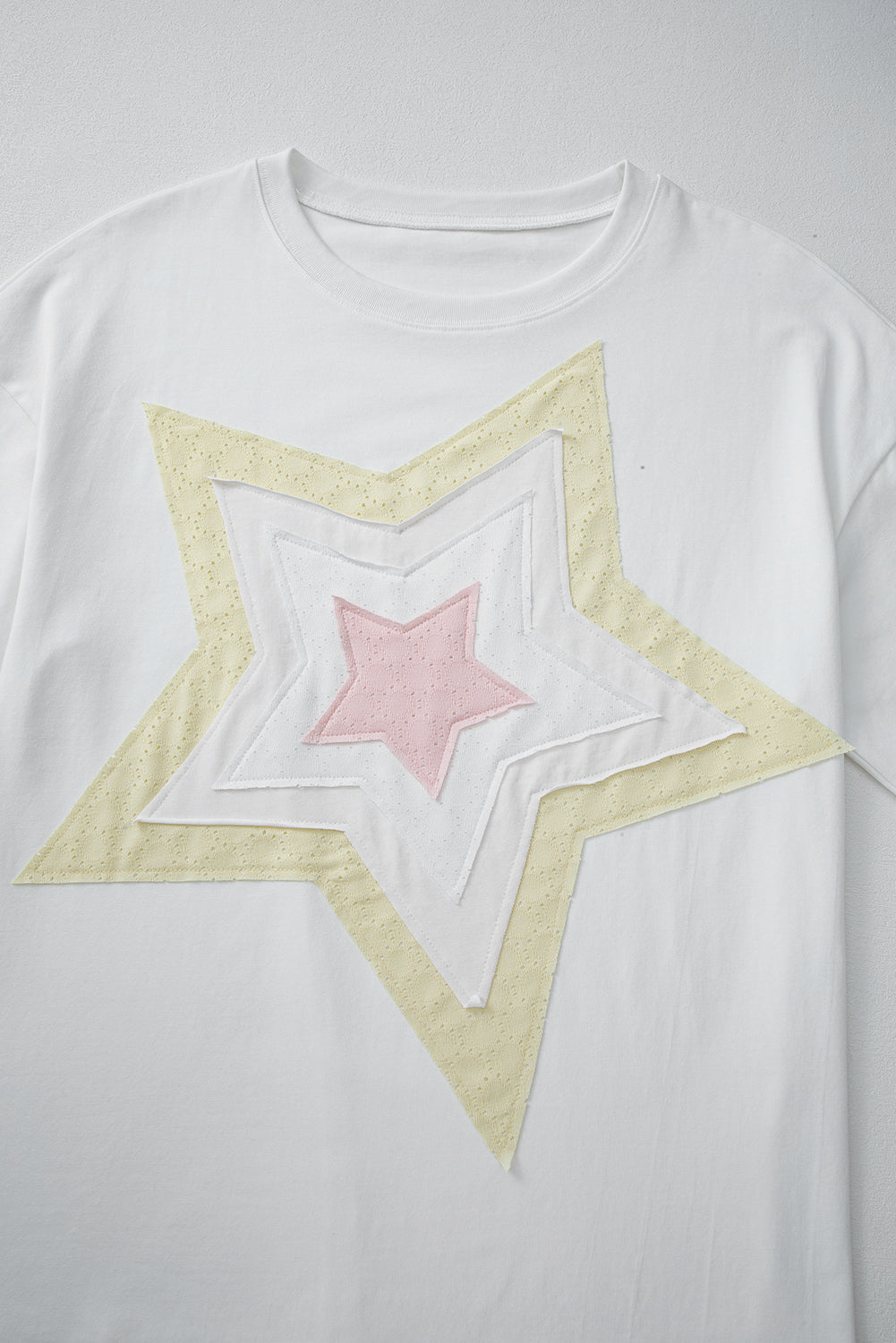 White Star Patched Drop Shoulder Half Sleeve Loose Tee – Shewin | ClozArt