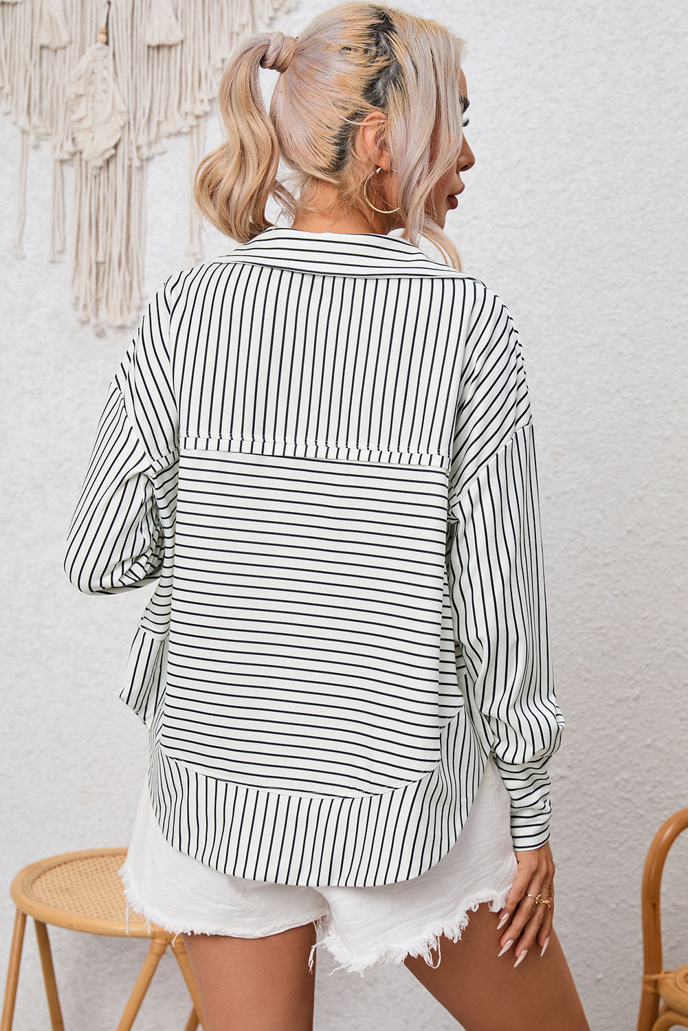 Full Size Striped Collared Top – Trendsi | ClozArt