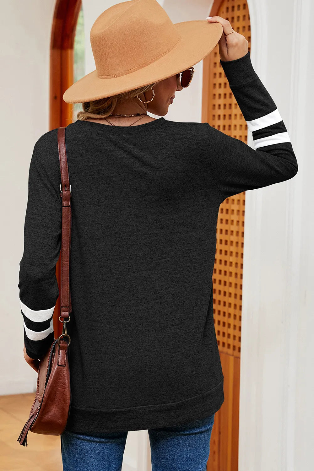 Striped V-Neck Long Sleeve T-Shirt – Trendsi | ClozArt