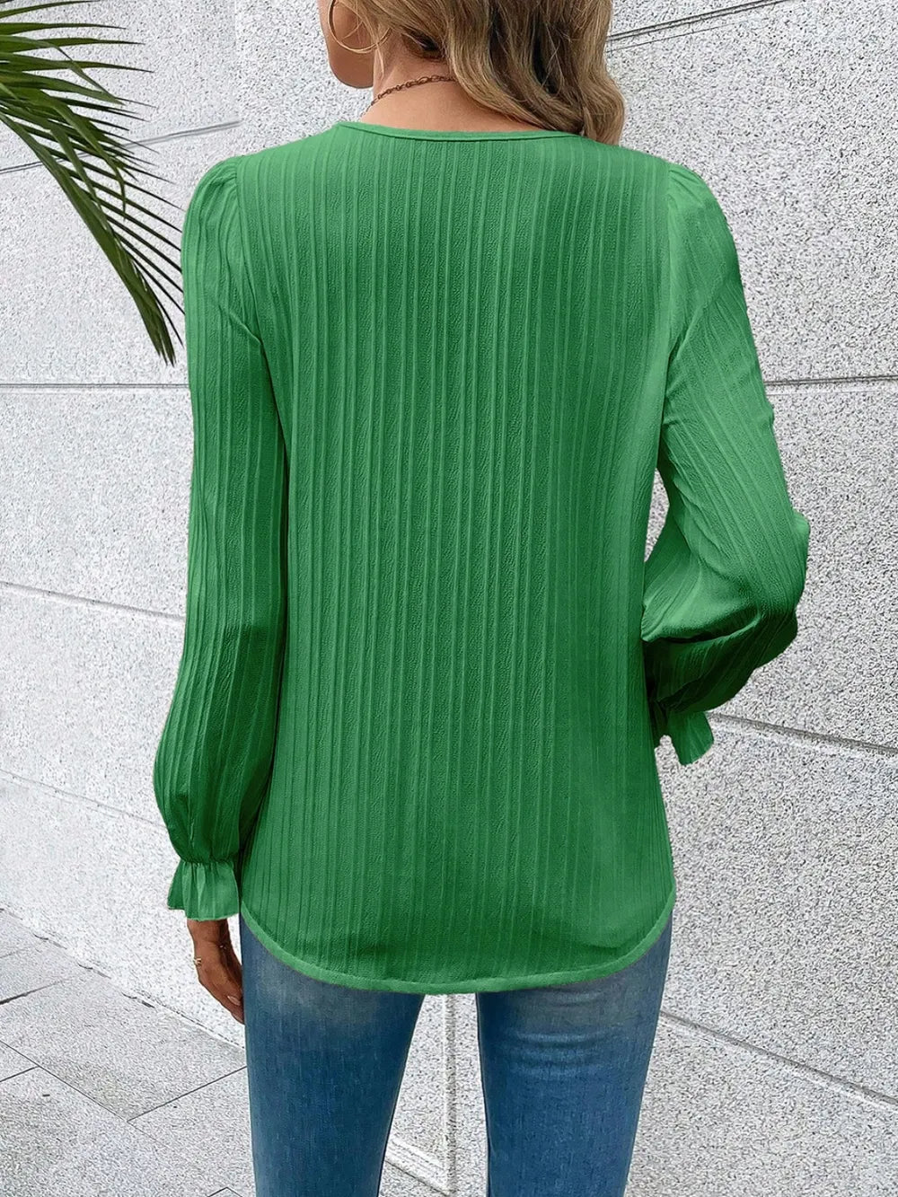 V-Neck Lace Detail Flounce Sleeve Blouse – Trendsi | ClozArt