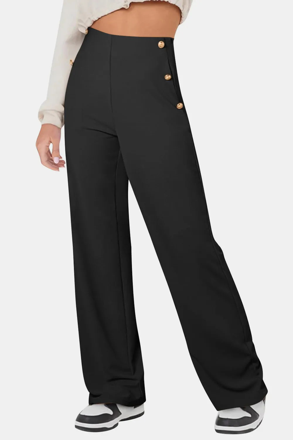 Decorative Button High Rise Pants – Trendsi | ClozArt