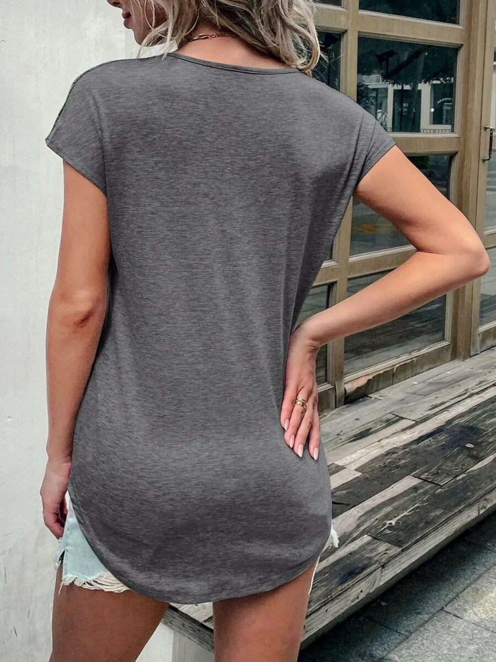 Lace Detail Half Zip Cap Sleeve T-Shirt – Trendsi | ClozArt
