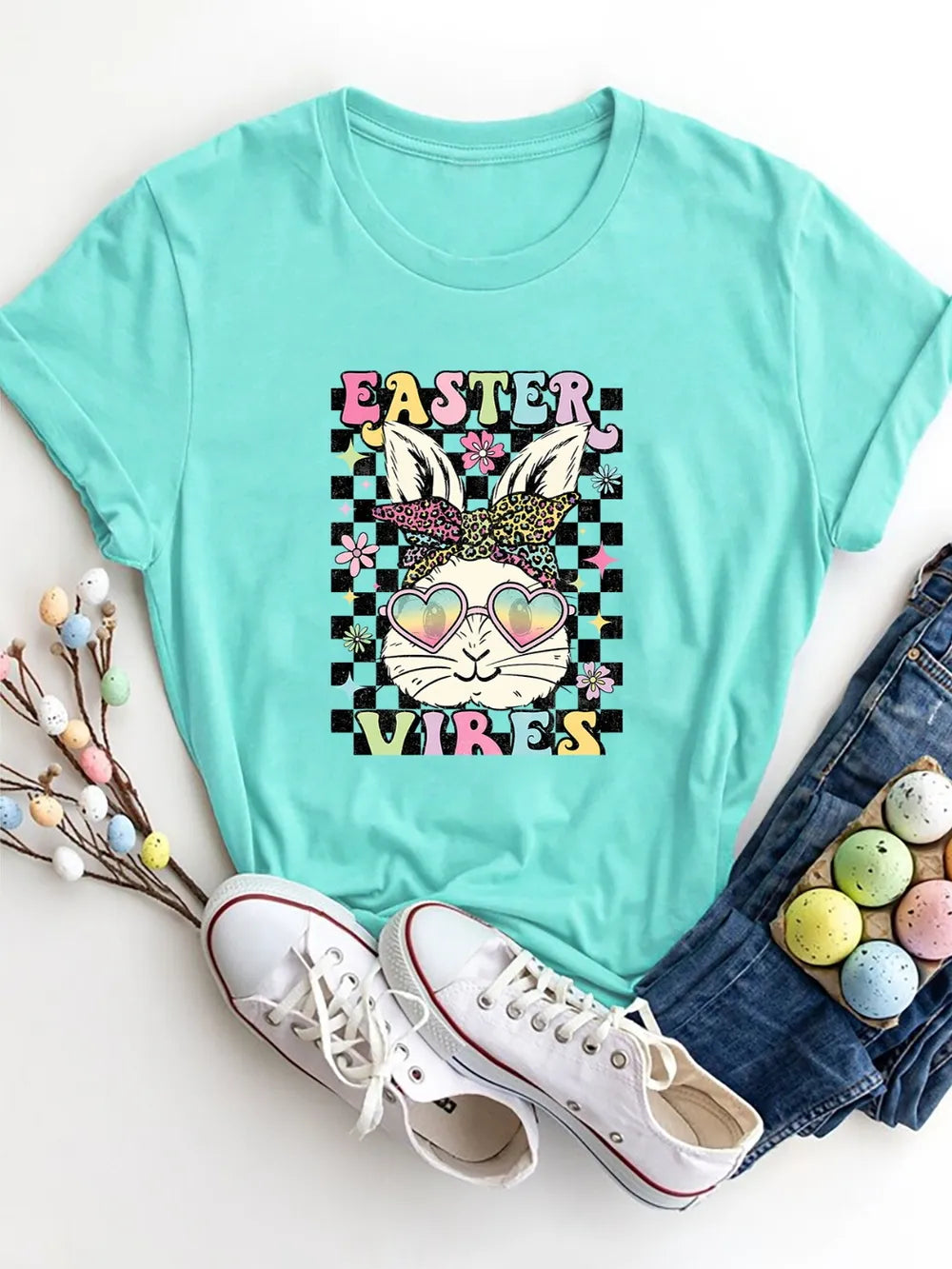 EASTER VIBES Round Neck Short Sleeve T-Shirt – Trendsi | ClozArt