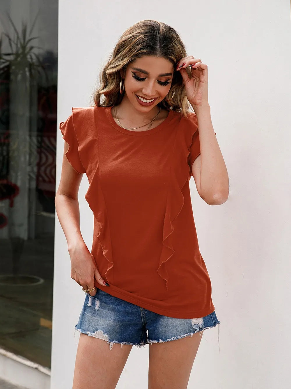 Ivy Lane Ruffled Round Neck Cap Sleeve T-Shirt – Trendsi | ClozArt