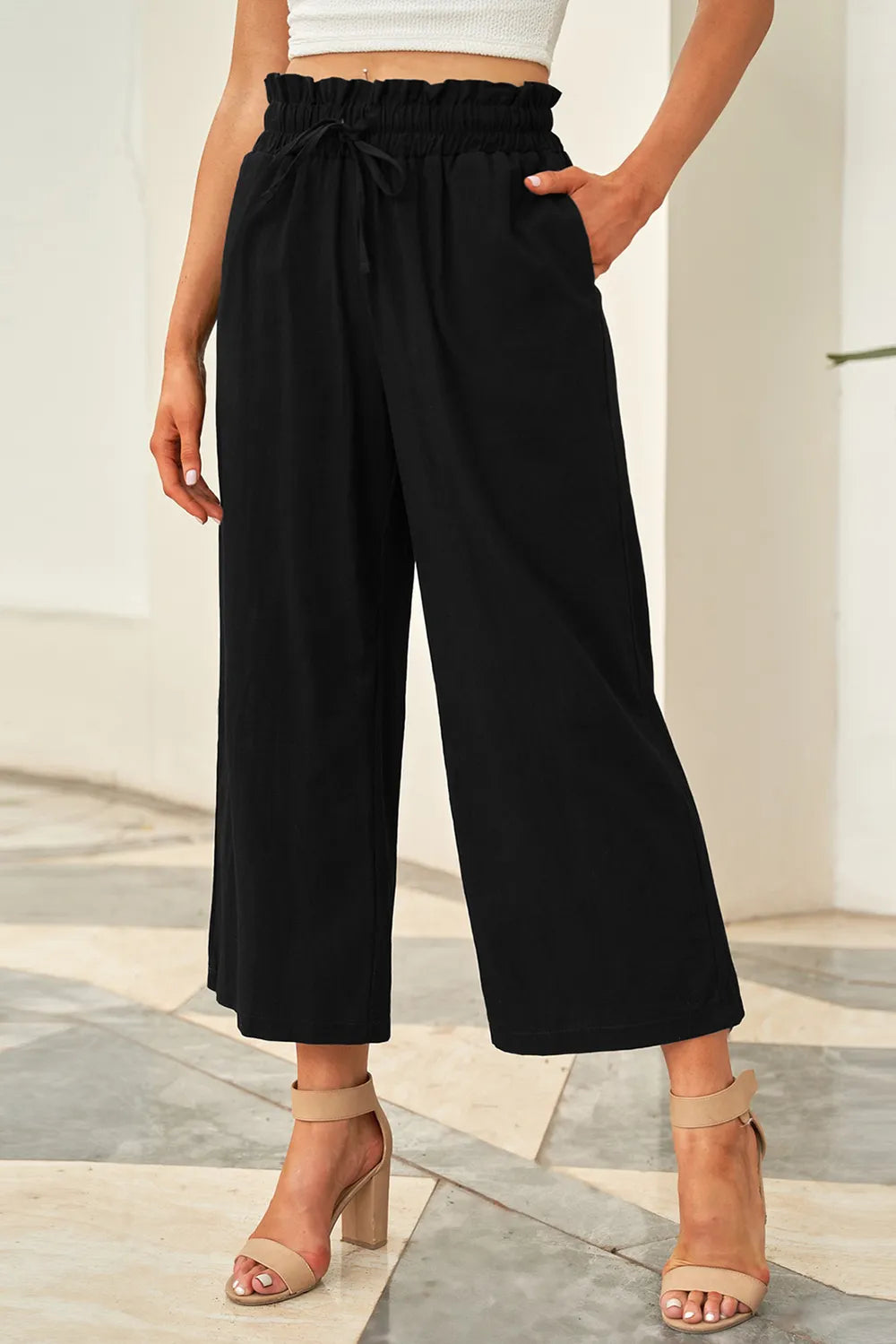 Drawstring Paperbag Waist Wide Leg Pants – Trendsi | ClozArt