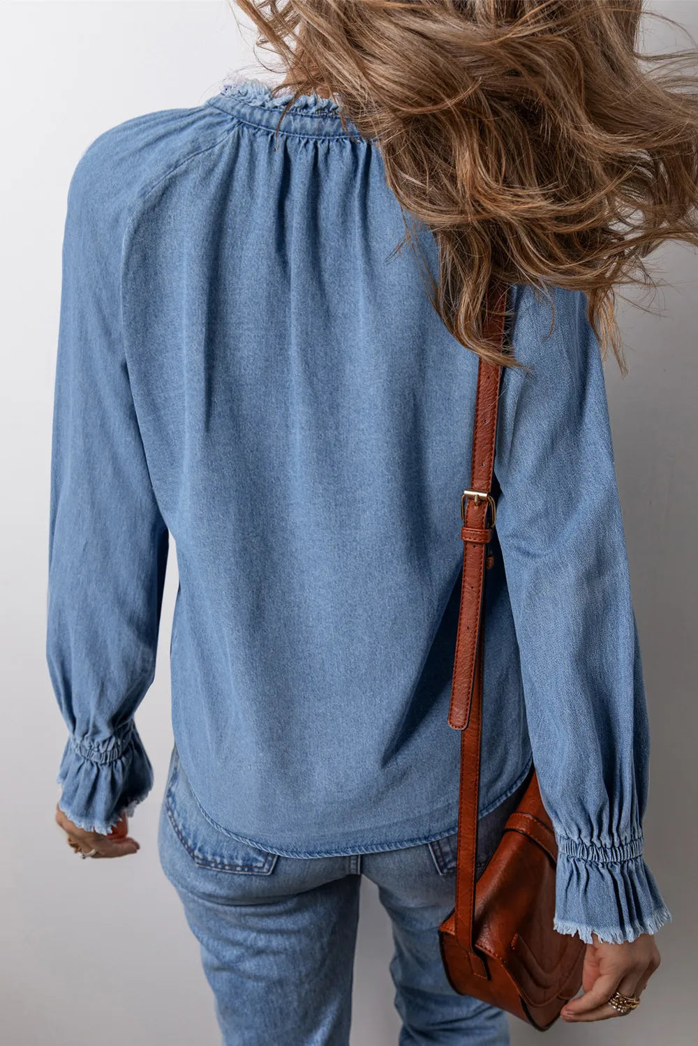 Half Button Long Sleeve Denim Top – Trendsi | ClozArt