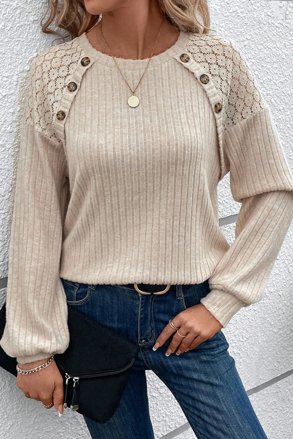 Ribbed Decorative Button Round Neck T-Shirt – Trendsi | ClozArt