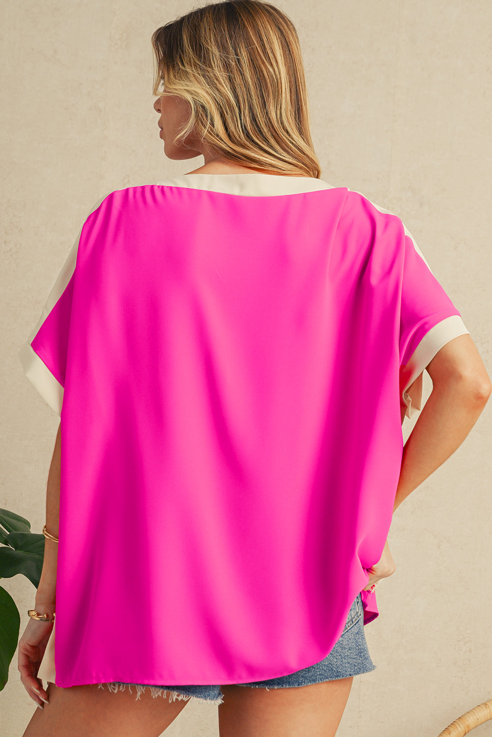 Green Colorblock Batwing Sleeve Boat Neck Blouse – Shewin | ClozArt