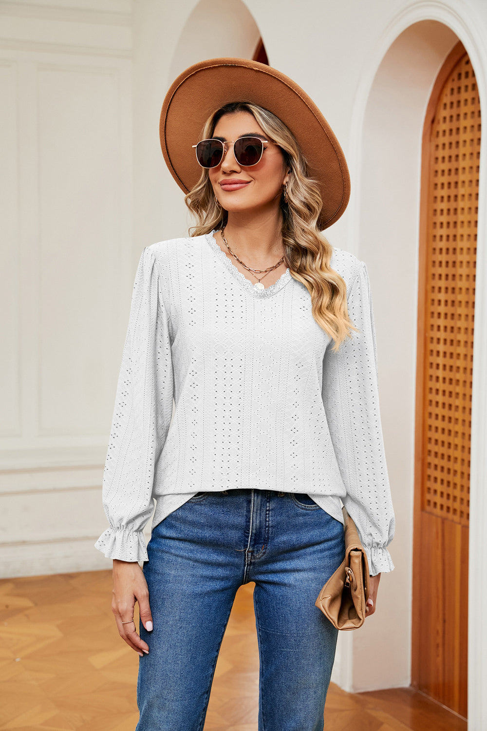 V-Neck Flounce Sleeve Blouse – Trendsi | ClozArt