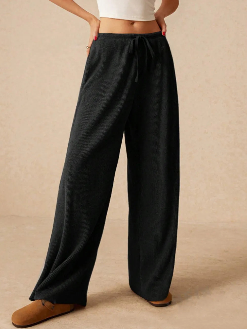 Ribbed Drawstring Wide Leg Pants – Trendsi | ClozArt