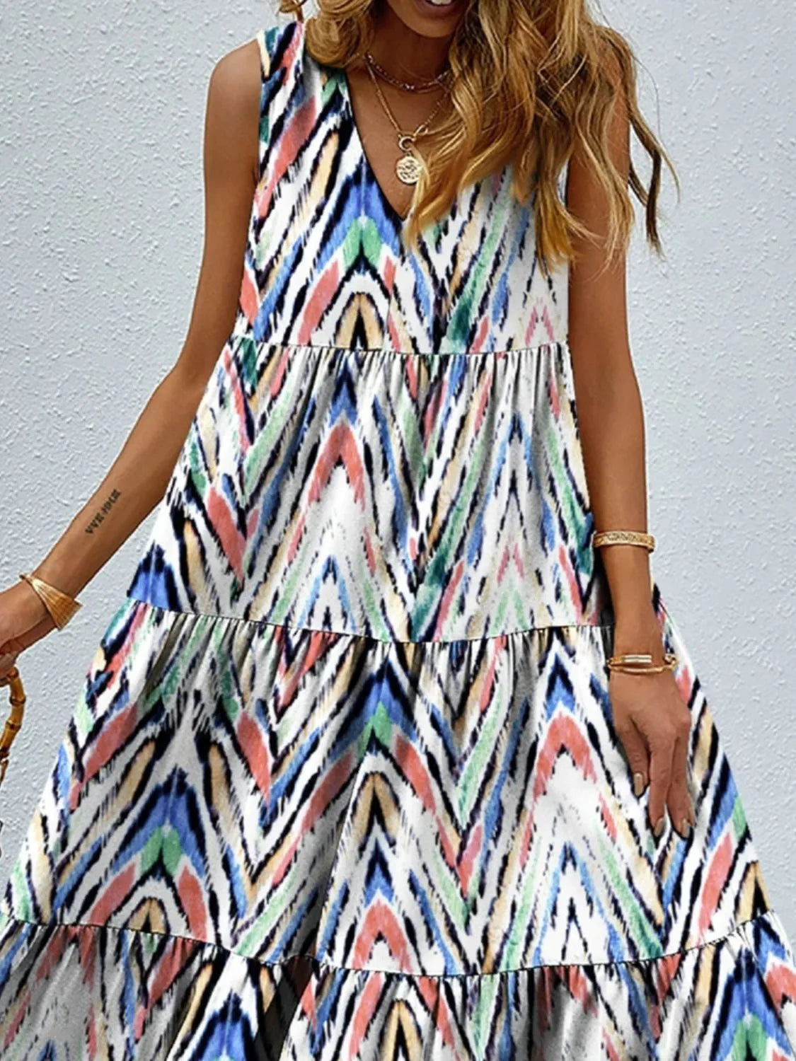 Printed V-Neck Tiered Maxi Tank Dress – Trendsi | ClozArt