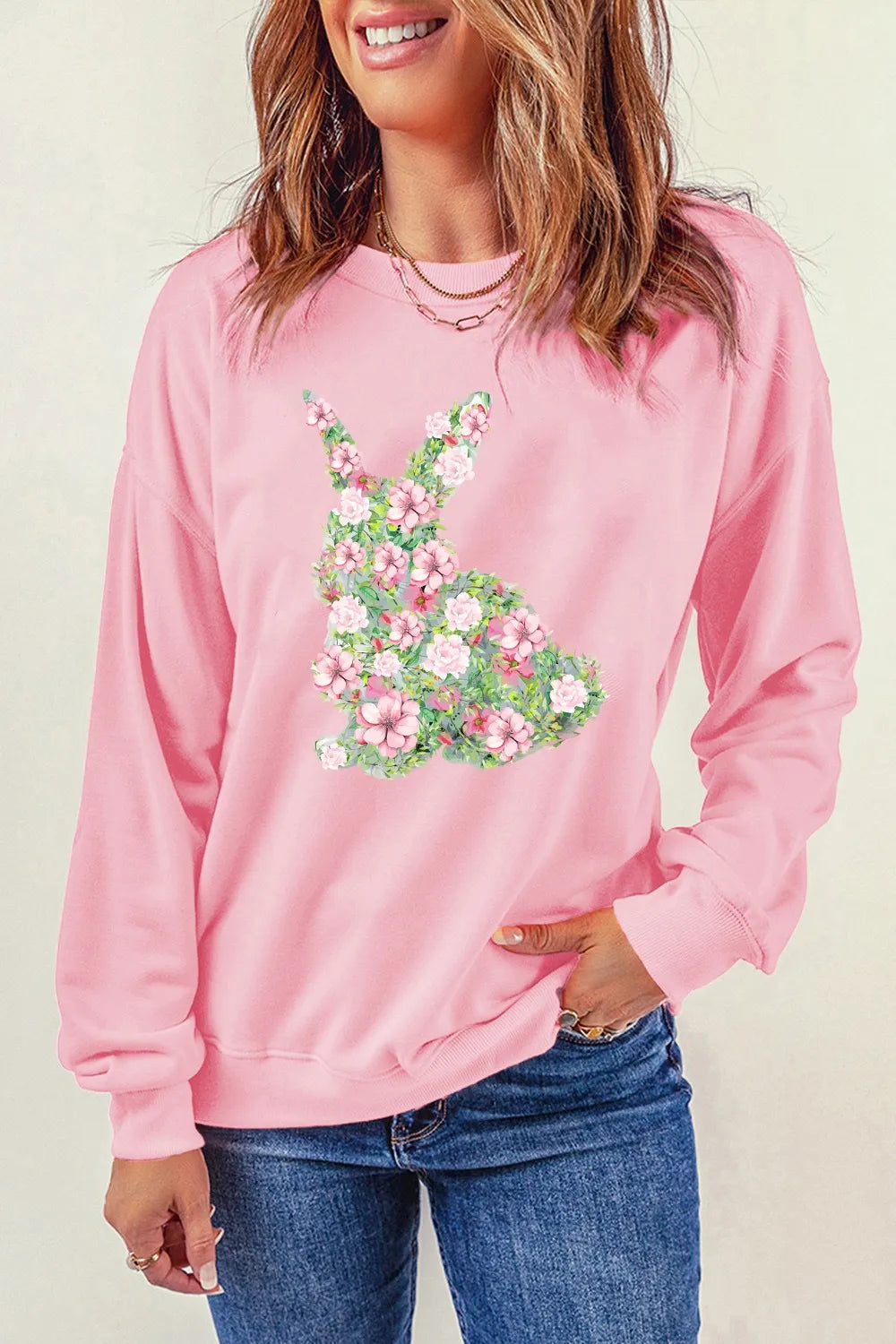 Floral Bunny Round Neck Long Sleeve Sweatshirt – Trendsi | ClozArt