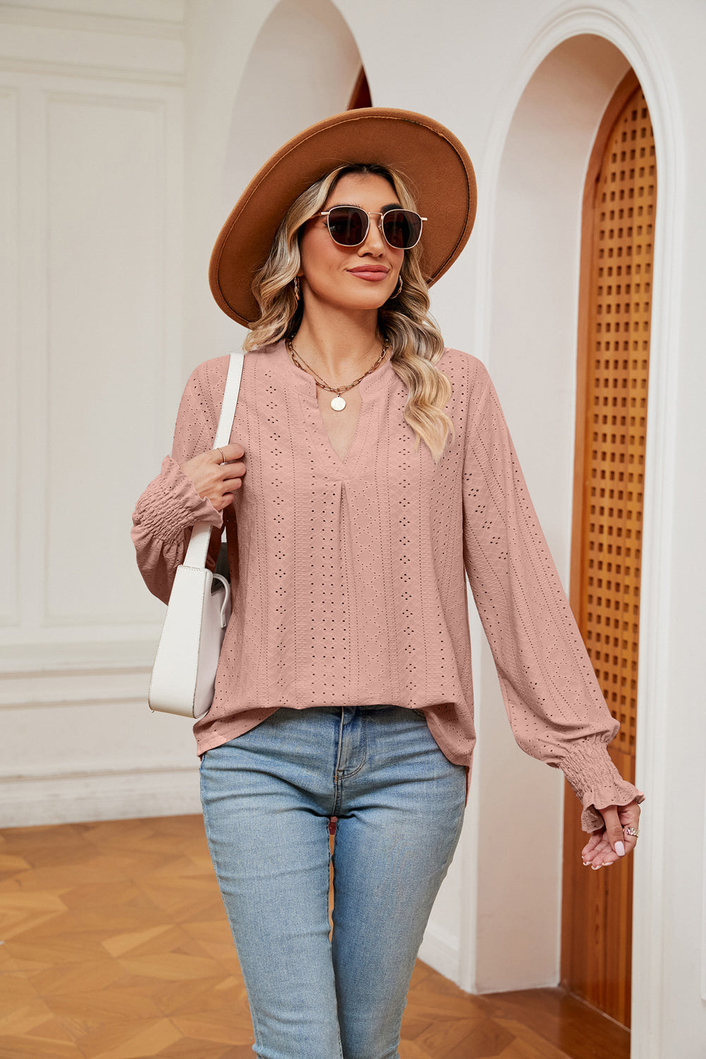 Notched Neck Flounce Sleeve Blouse – Trendsi | ClozArt