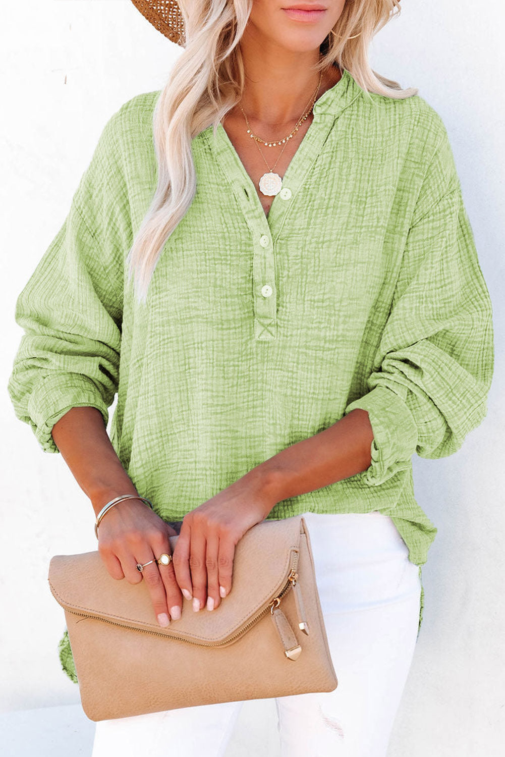 Buttoned Long Sleeve Blouse – Trendsi | ClozArt