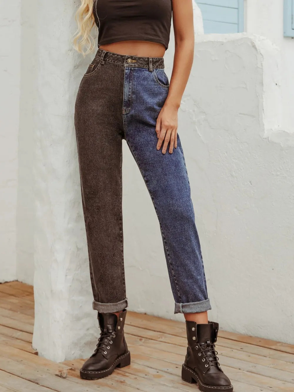 Two Tone Straight Leg Jeans – Trendsi | ClozArt