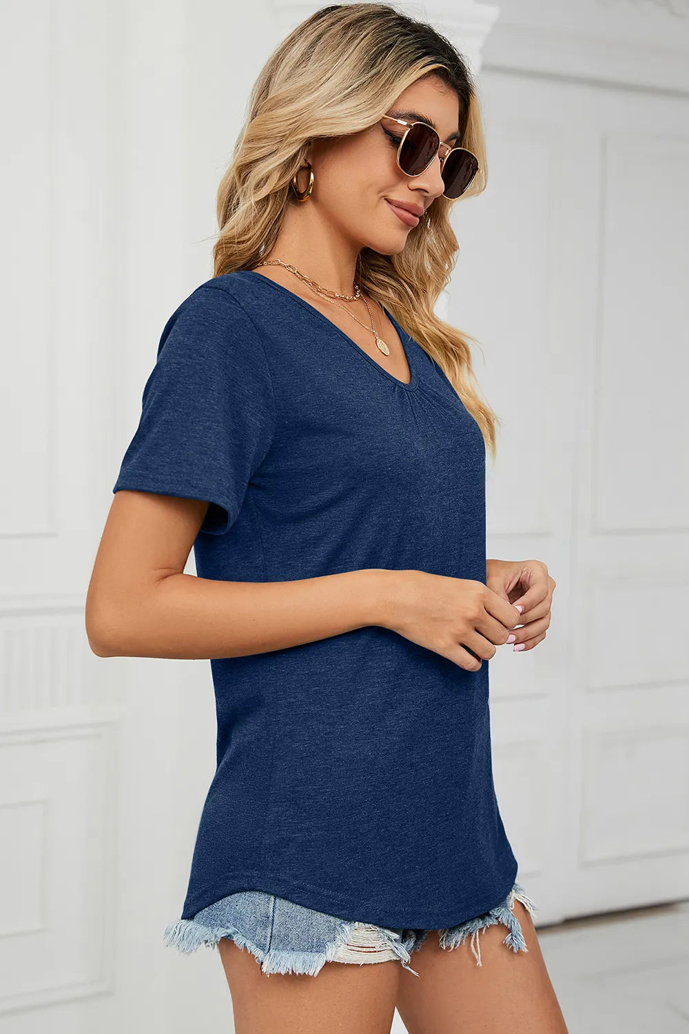 V-Neck Short Sleeve T-Shirt – Trendsi | ClozArt