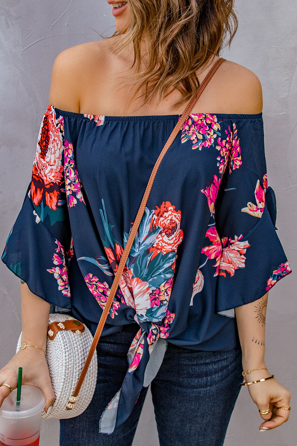 Printed Off-Shoulder Flounce Sleeve Top – Trendsi | ClozArt