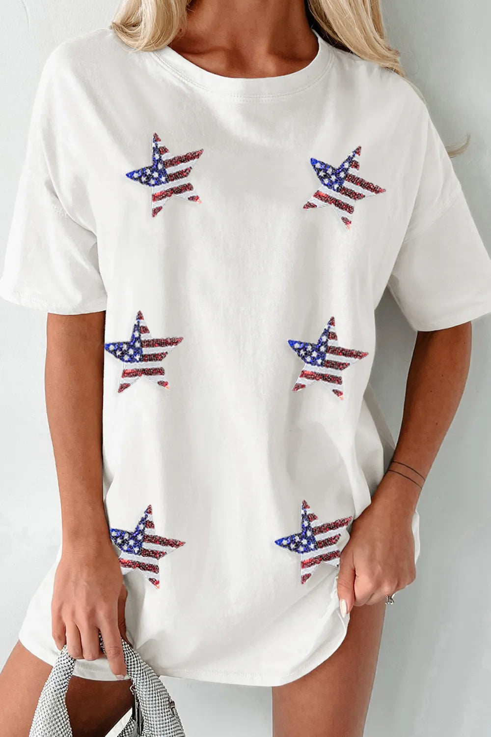 US Flag Star Round Neck Half Sleeve Oversize T-Shirt – Trendsi | ClozArt