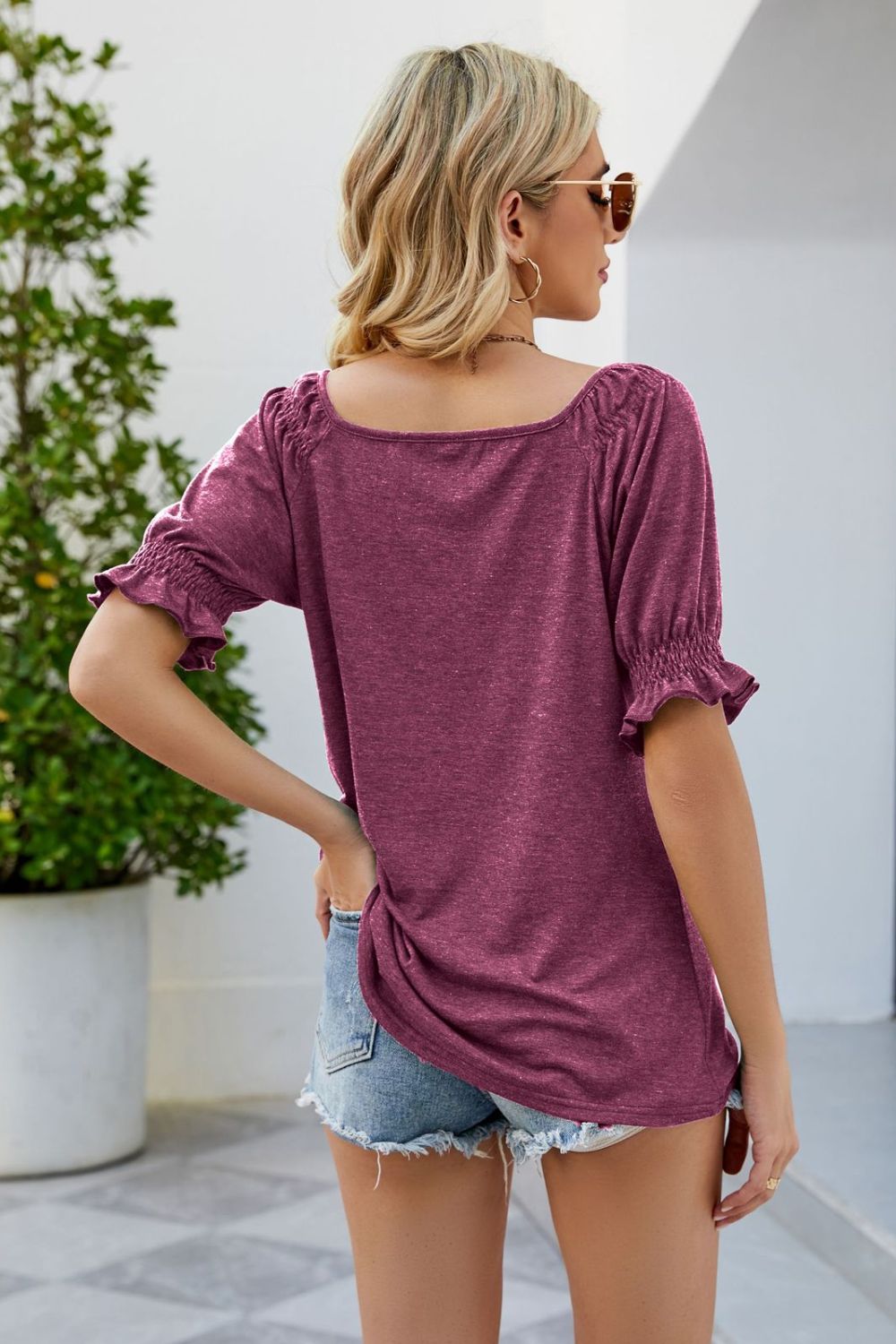 Short Flounce Sleeve Top – Trendsi | ClozArt