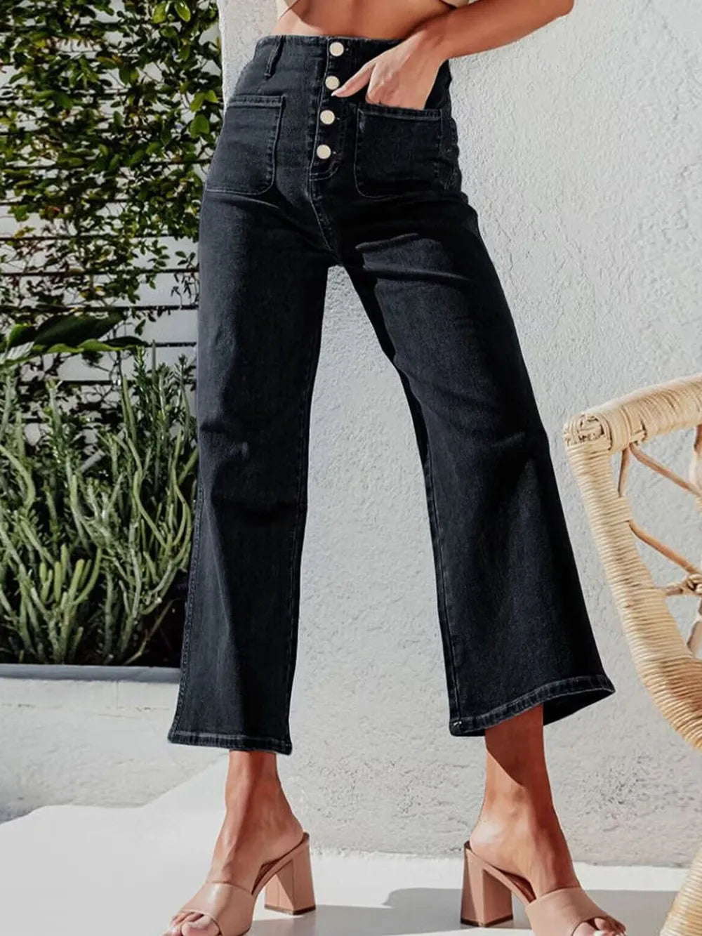 Button Fly Cropped Jeans with Pockets – Trendsi | ClozArt