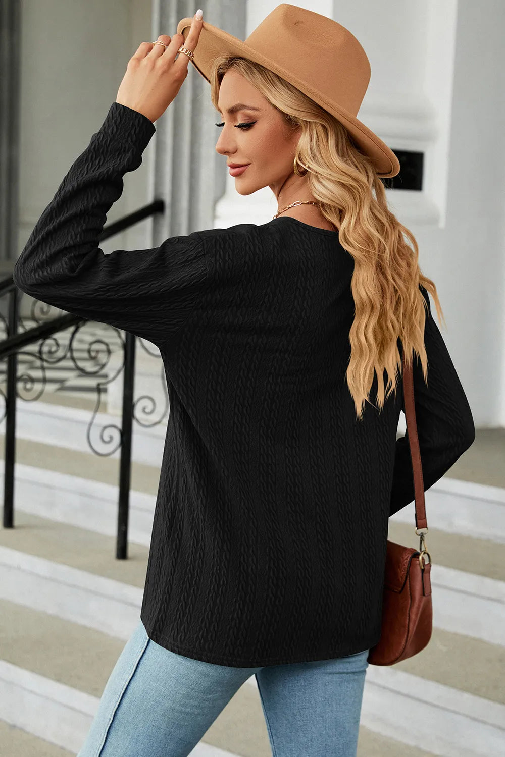 Decorative Button V-Neck Long Sleeve T-Shirt – Trendsi | ClozArt