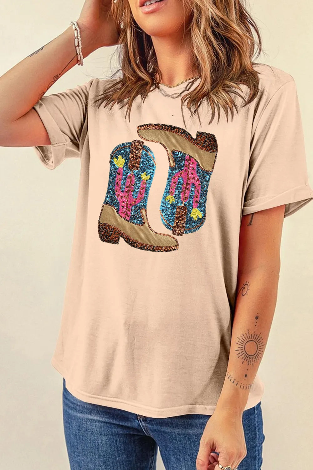 Sequin Round Neck Short Sleeve T-Shirt – Trendsi | ClozArt